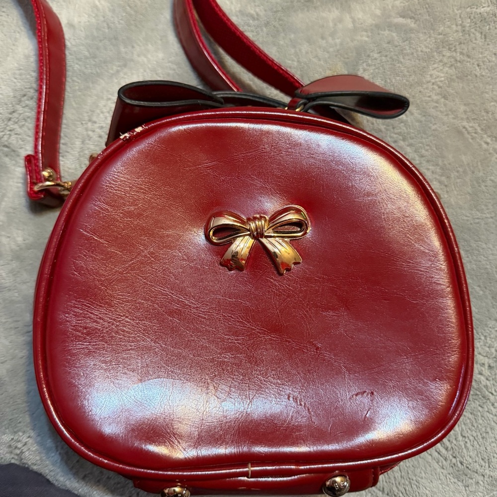 Beibaobao Red Mini Crossbody Bag Bow Accent Vintage Style Top Handle Purse